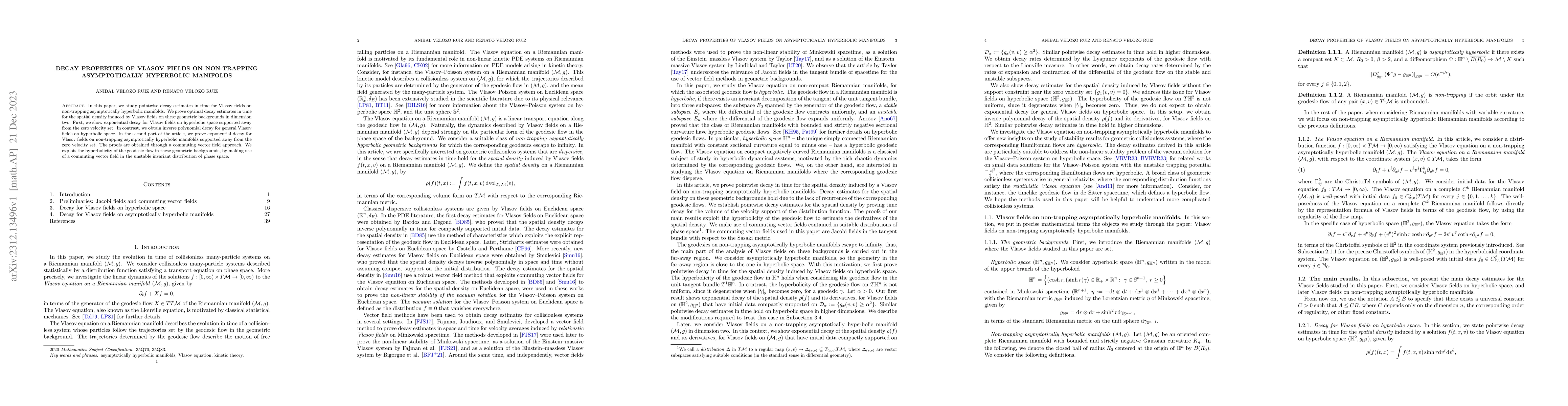 Thumbnail for Decay properties of Vlasov fields on non-trapping asymptotically
  hyperbolic manifolds