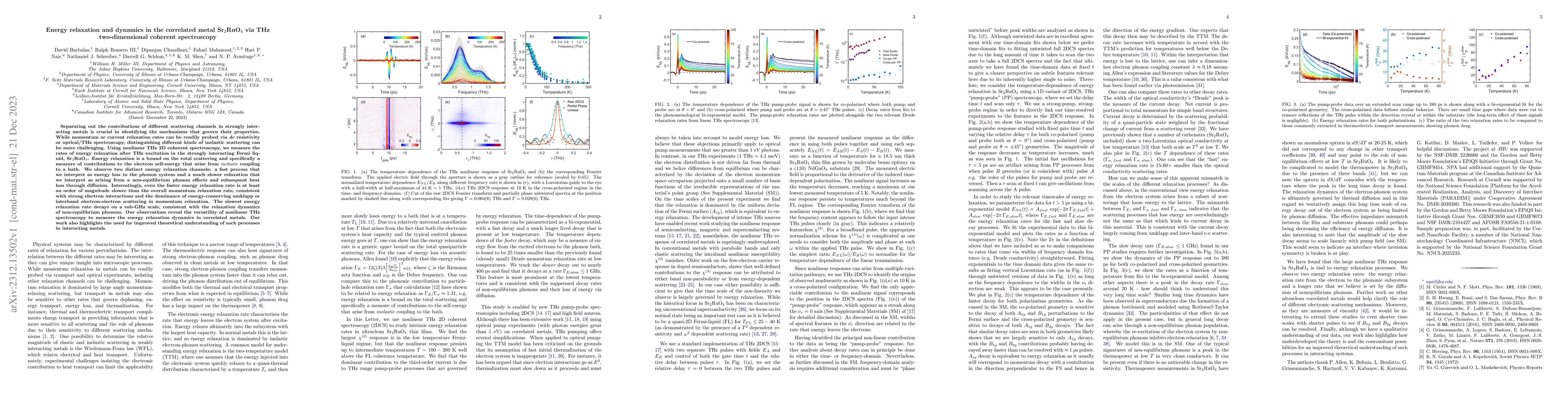 Thumbnail for Energy Relaxation and dynamics in the correlated metal Sr$_2$RuO$_4$ via
  THz two-dimensional coherent spectroscopy