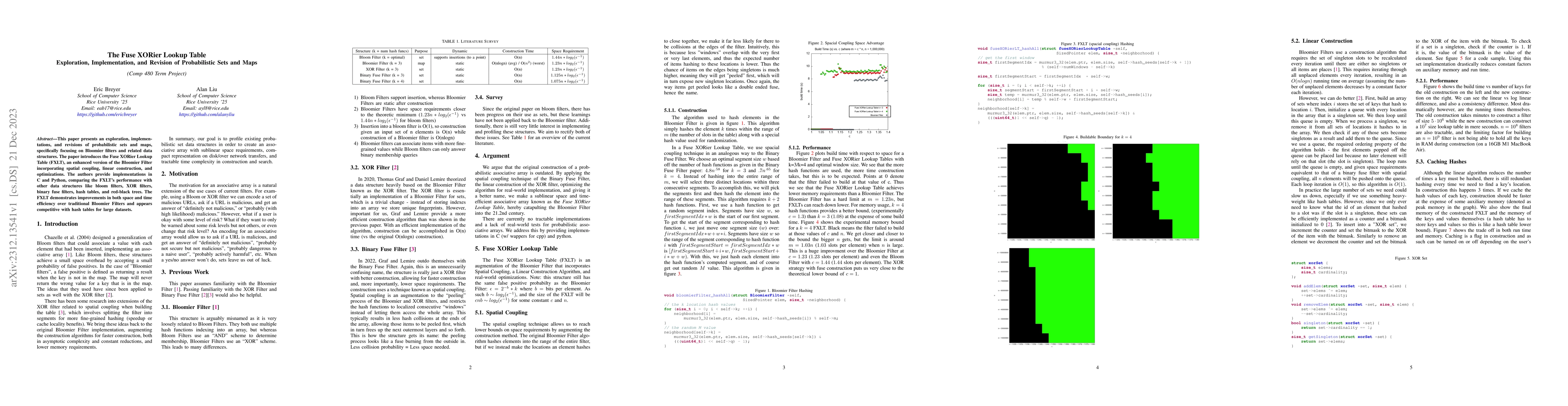 Thumbnail for The Fuse XORier Lookup Table: Exploration, Implementation, and Revision
  of Probabilistic Sets and Maps
