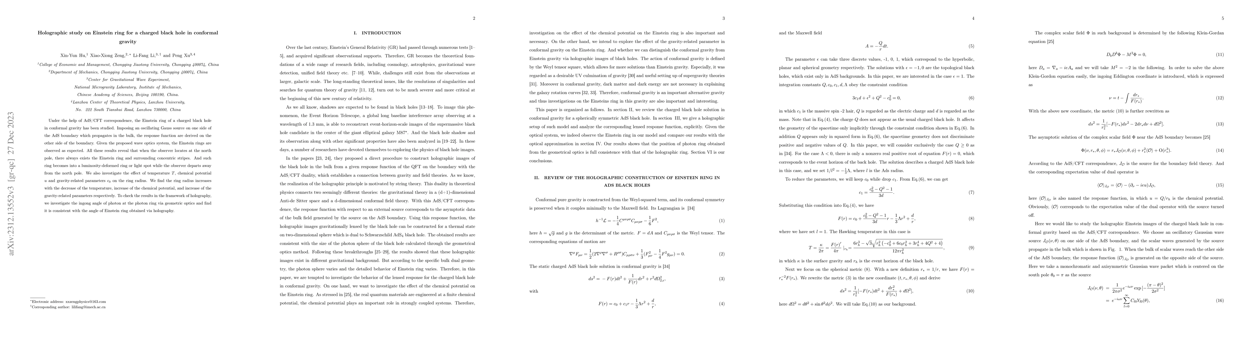 Thumbnail for Holographic study on Einstein ring for a charged black hole in conformal
  gravity