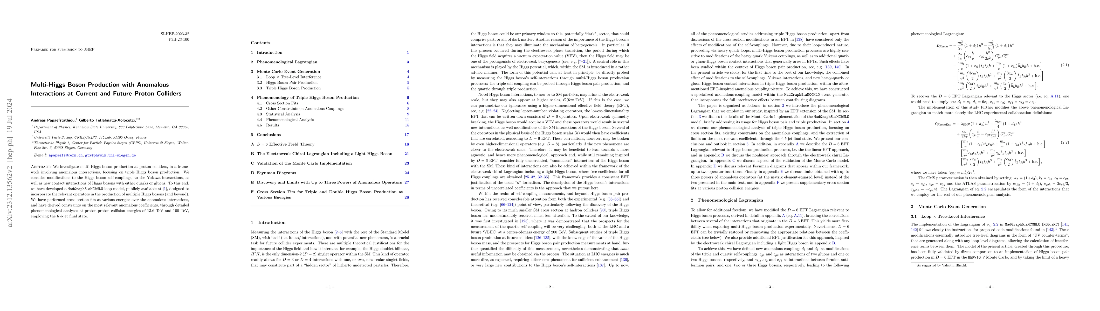 Thumbnail for Multi-Higgs Boson Production with Anomalous Interactions at Current and
  Future Proton Colliders