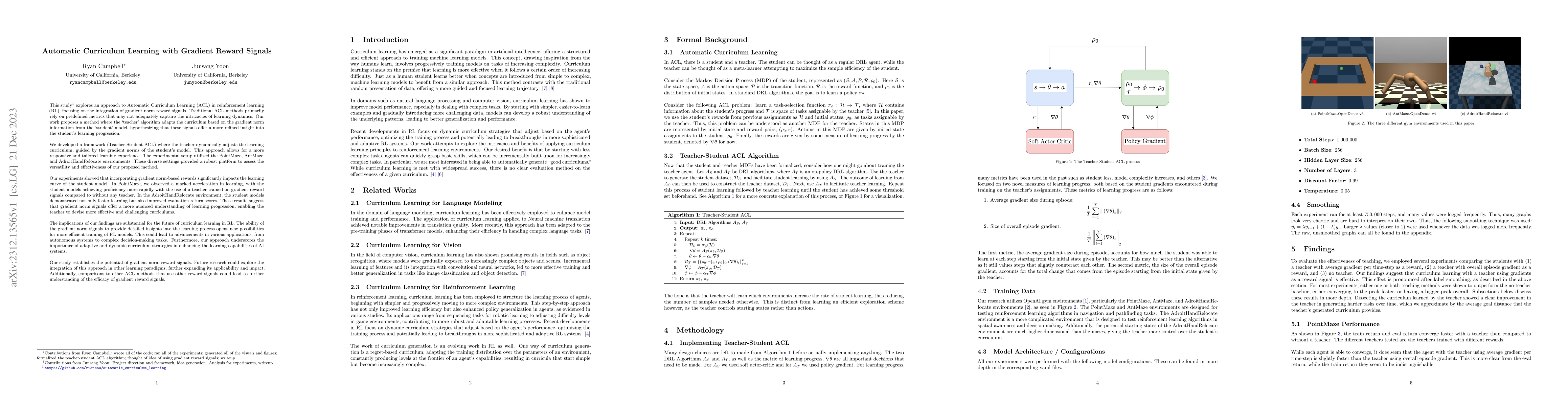 Thumbnail for Automatic Curriculum Learning with Gradient Reward Signals