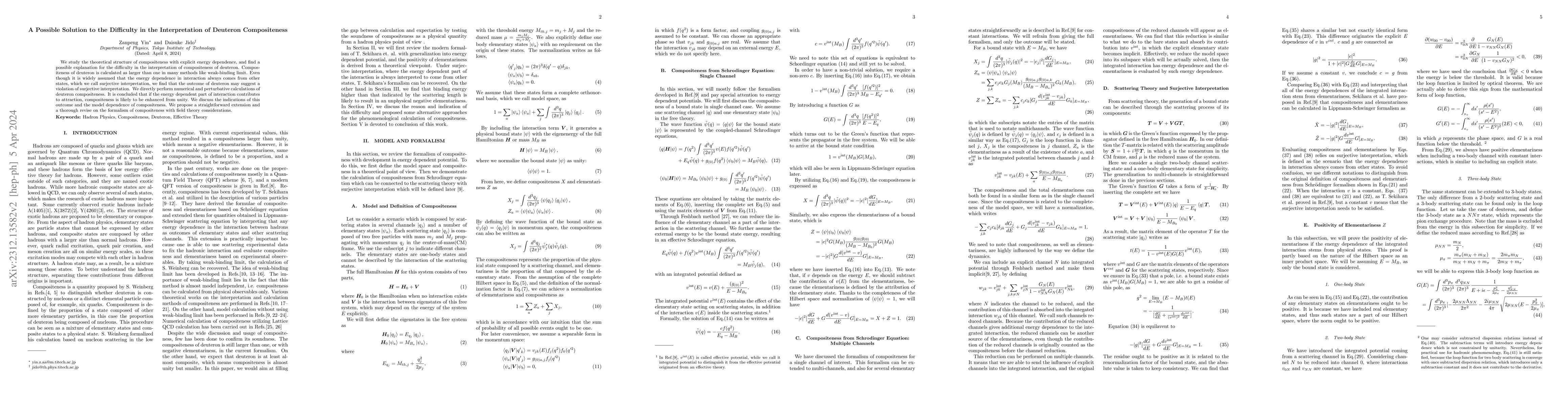 Thumbnail for A Possible Solution to the Difficulty in the Interpretation of Deuteron
  Compositeness