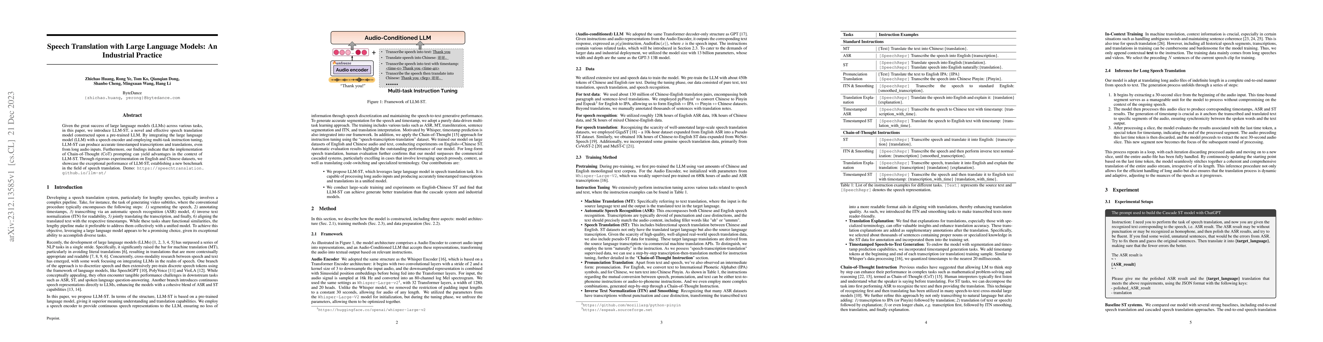 Thumbnail for Speech Translation with Large Language Models: An Industrial Practice