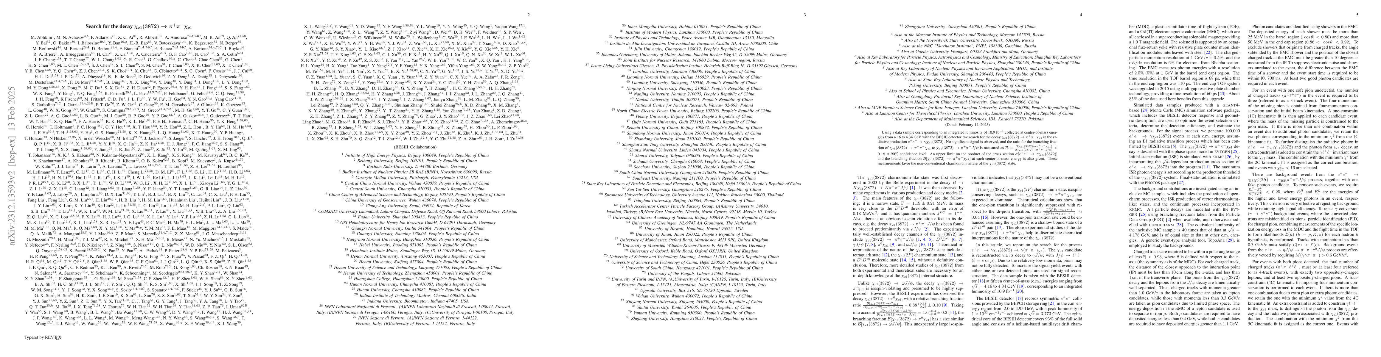 Thumbnail for Search for the decay $\chi_{c1}(3872)\to\pi^{+}\pi^{-}\chi_{c1}$