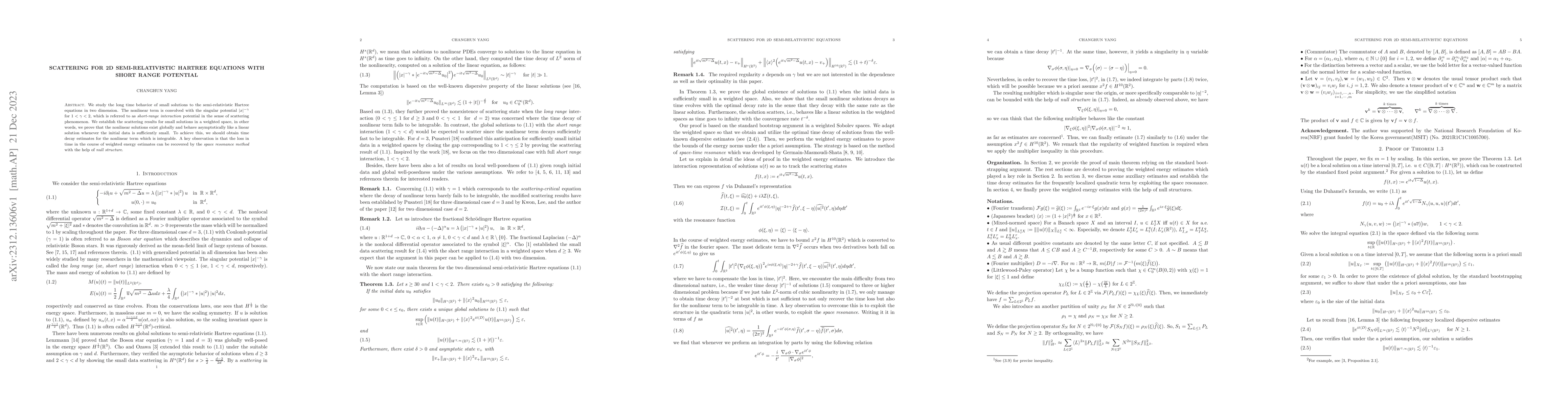 Thumbnail for Scattering for 2d semi-relativistic Hartree equations with short range
  potential