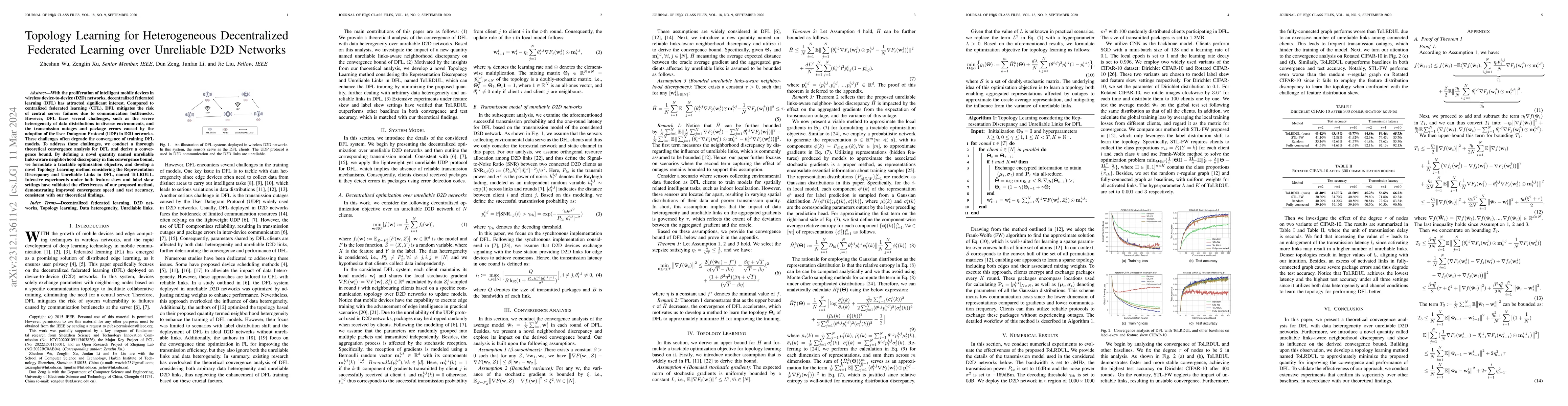 Thumbnail for Topology Learning for Heterogeneous Decentralized Federated Learning
  over Unreliable D2D Networks