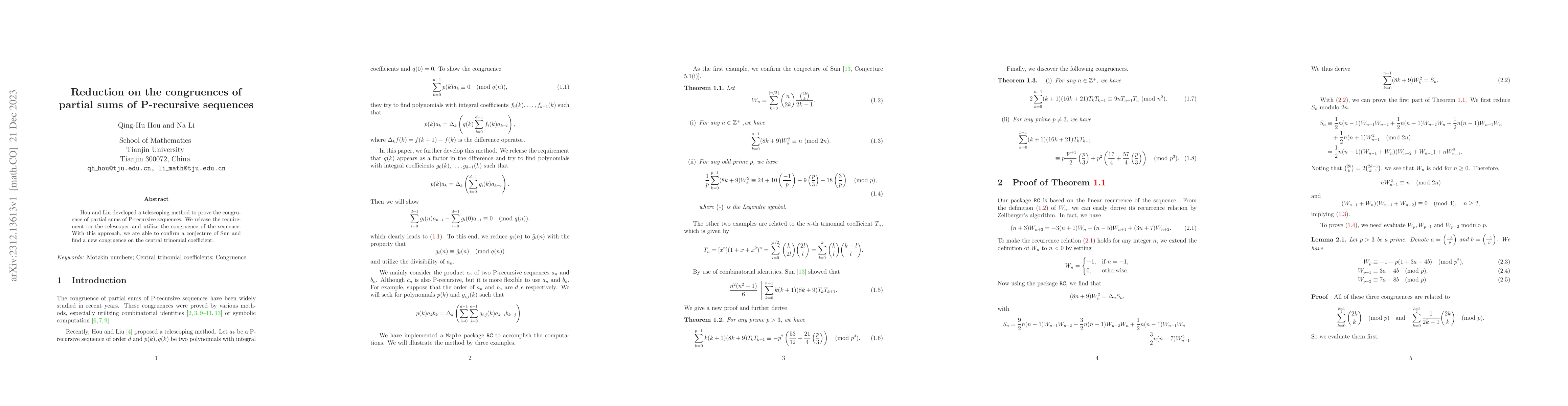 Thumbnail for Reduction on the congruences of partial sums of P-recursive sequences
