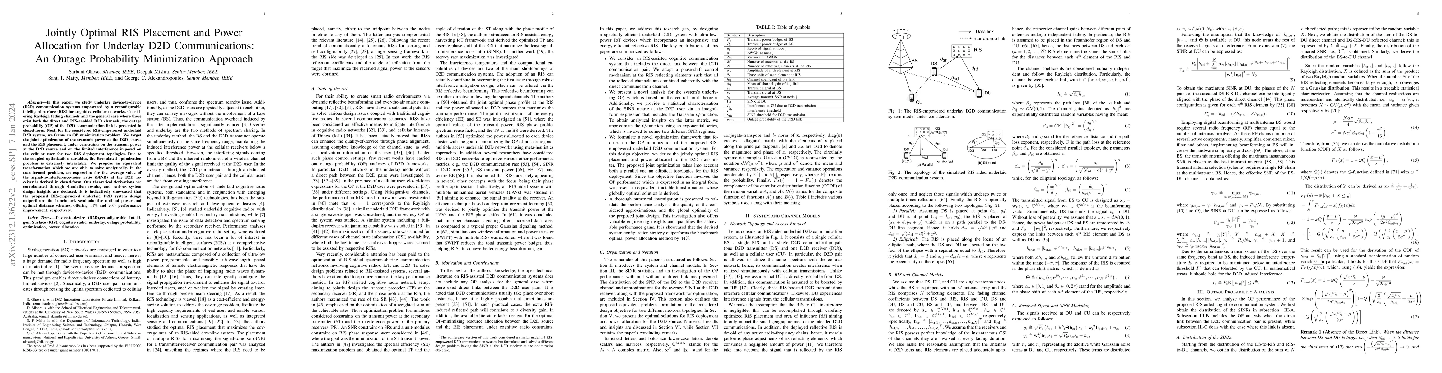 Thumbnail for Jointly Optimal RIS Placement and Power Allocation for Underlay D2D
  Communications: An Outage Probability Minimization Approach