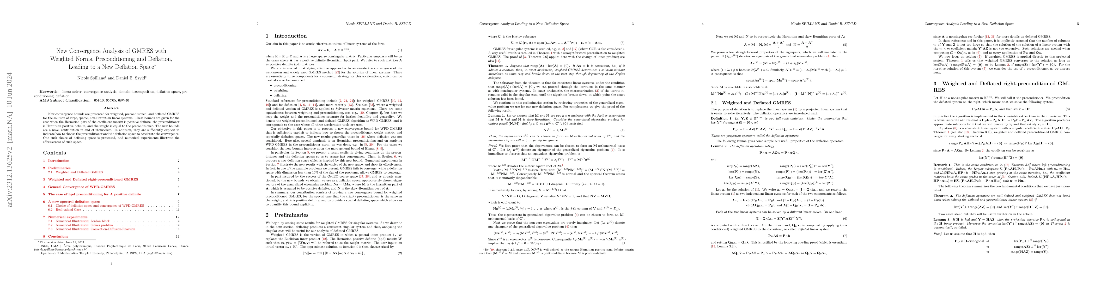 Thumbnail for New Convergence Analysis of GMRES with Weighted Norms, Preconditioning
  and Deflation, Leading to a New Deflation Space
