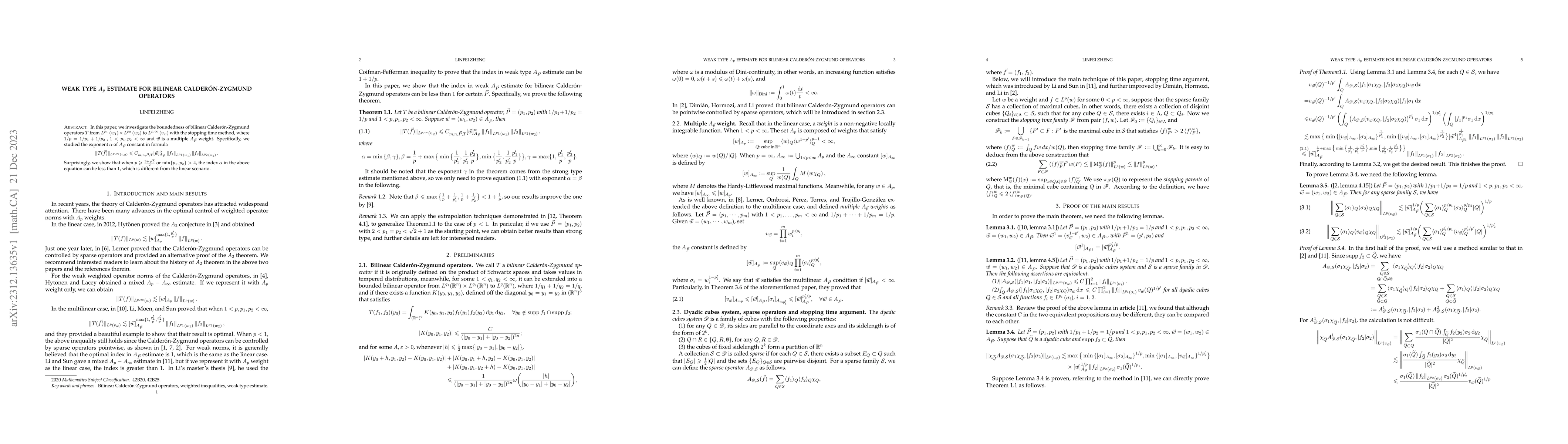 Thumbnail for Weak type $A_p$ estimate for bilinear Calder\'on-Zygmund operators