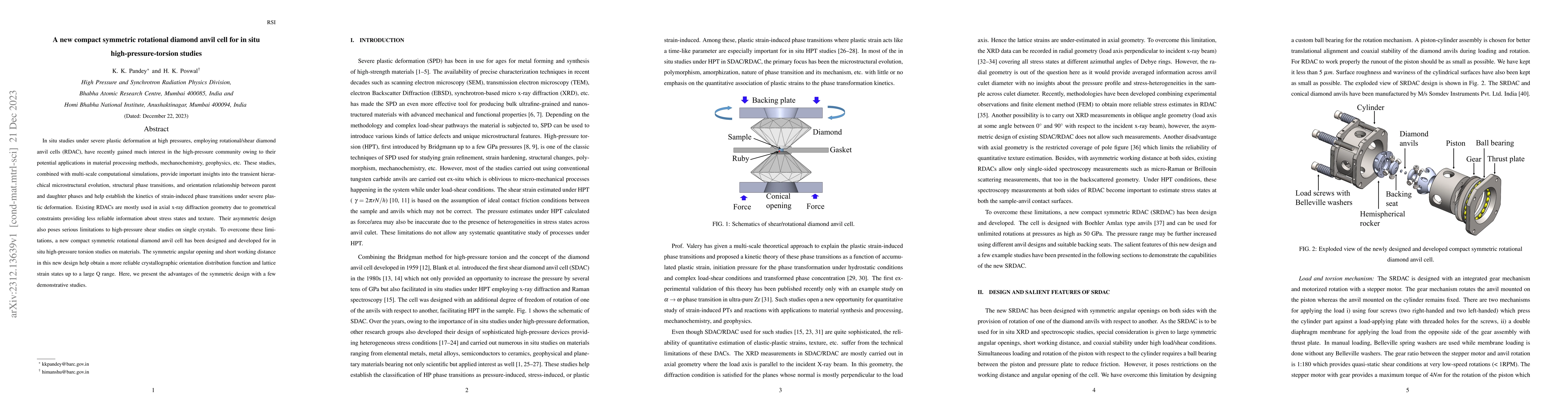 Thumbnail for A new compact symmetric rotational diamond anvil cell for in situ
  high-pressure-torsion studies