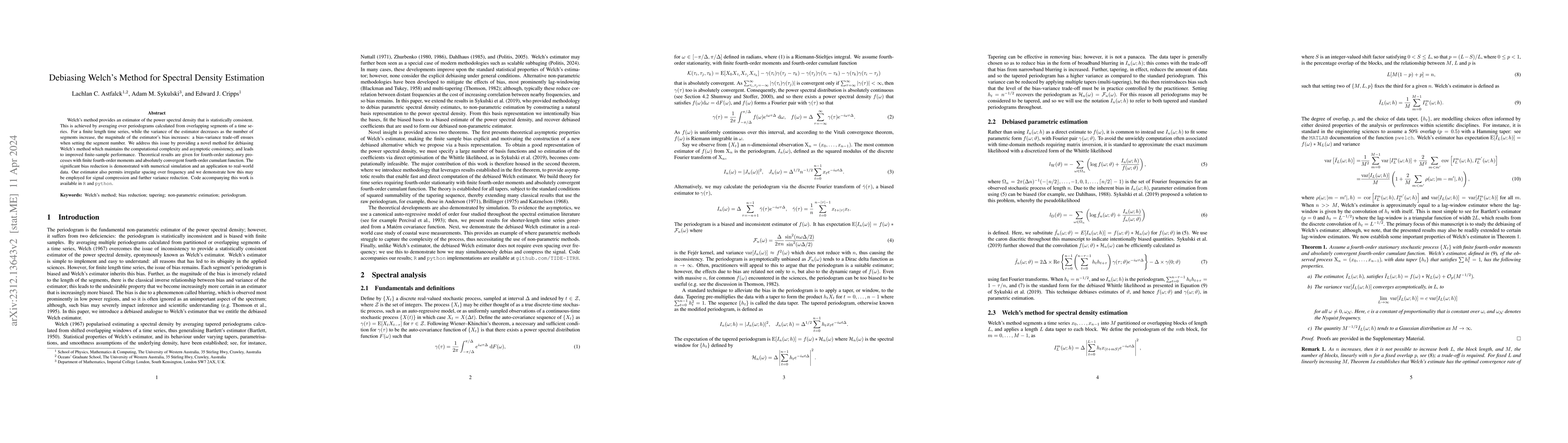 Thumbnail for Debiasing Welch's Method for Spectral Density Estimation
