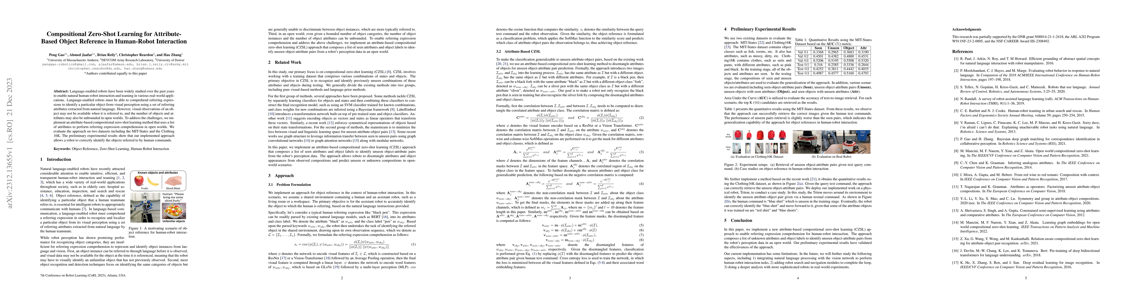 Thumbnail for Compositional Zero-Shot Learning for Attribute-Based Object Reference in
  Human-Robot Interaction