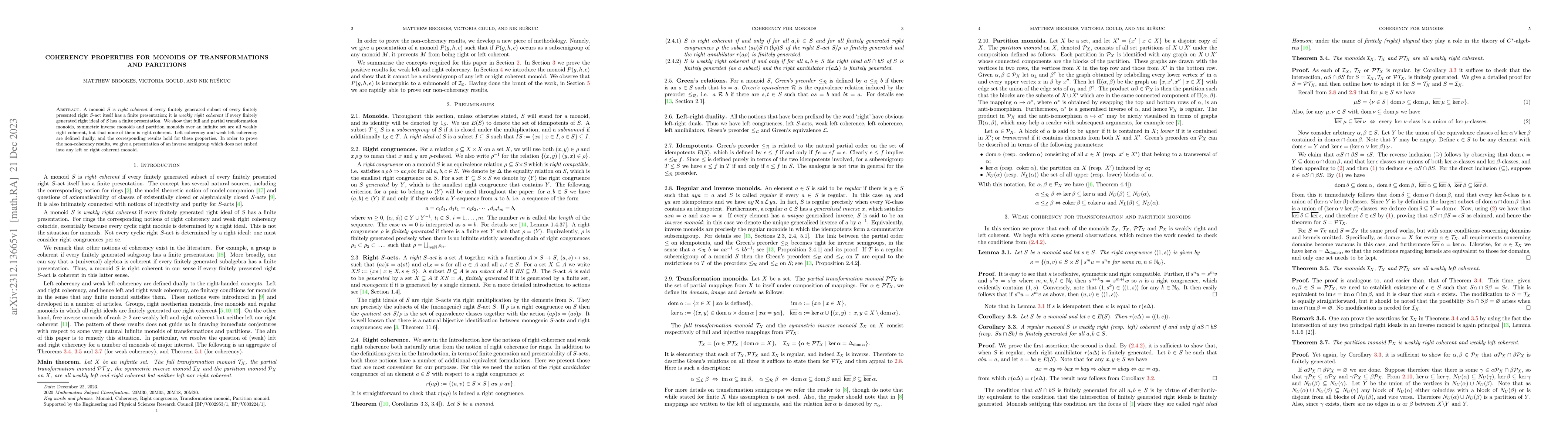 Thumbnail for Coherency properties for monoids of transformations and partitions