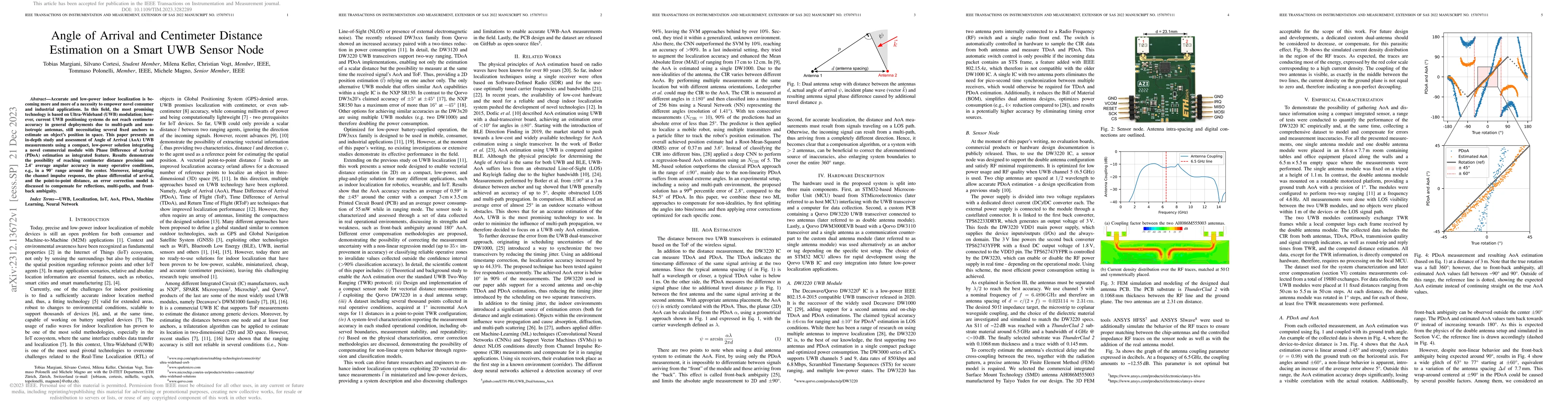 Thumbnail for Angle of Arrival and Centimeter Distance Estimation on a Smart UWB
  Sensor Node
