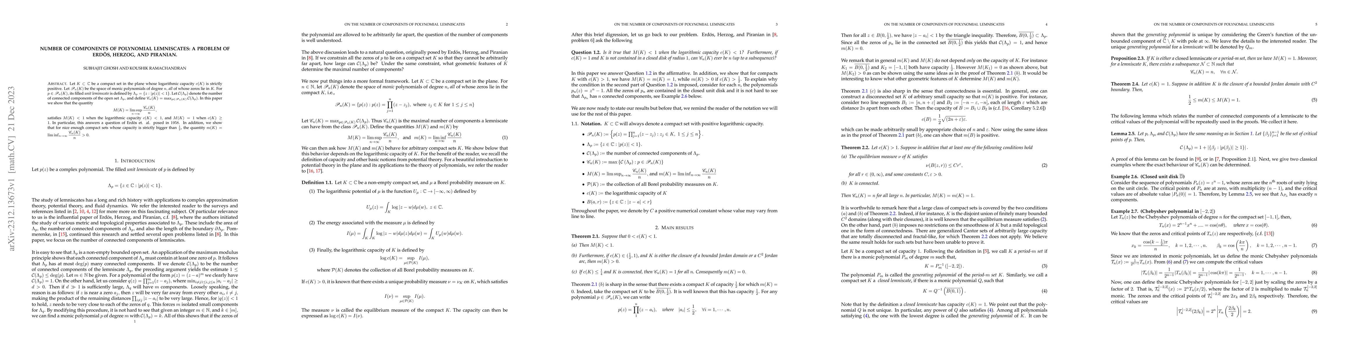Thumbnail for Number of components of polynomial lemniscates: a problem of Erd\"os,
  Herzog, and Piranian