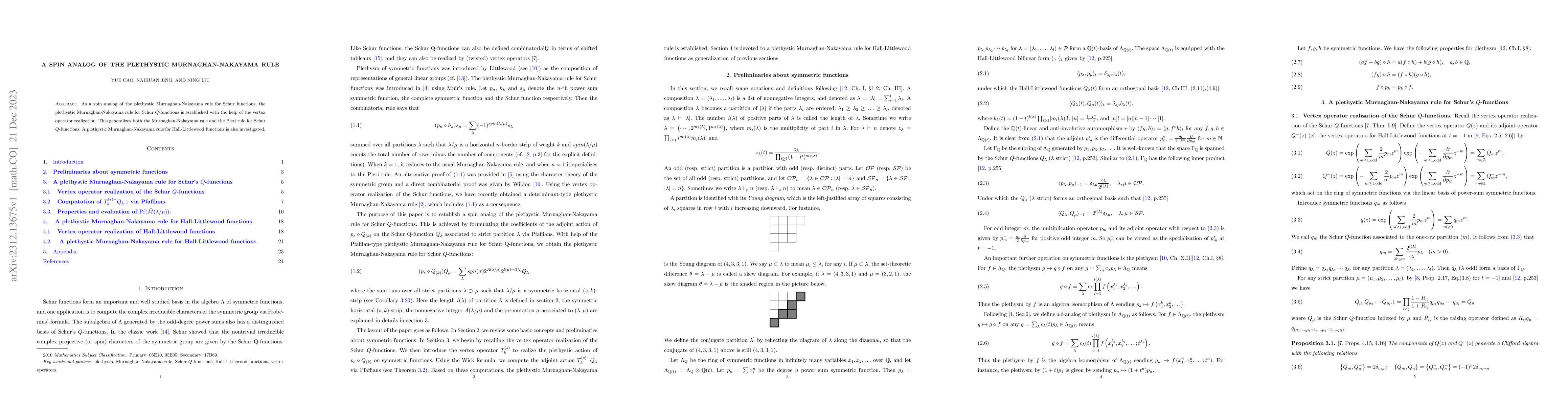 Thumbnail for A spin analog of the plethystic Murnaghan-Nakayama rule