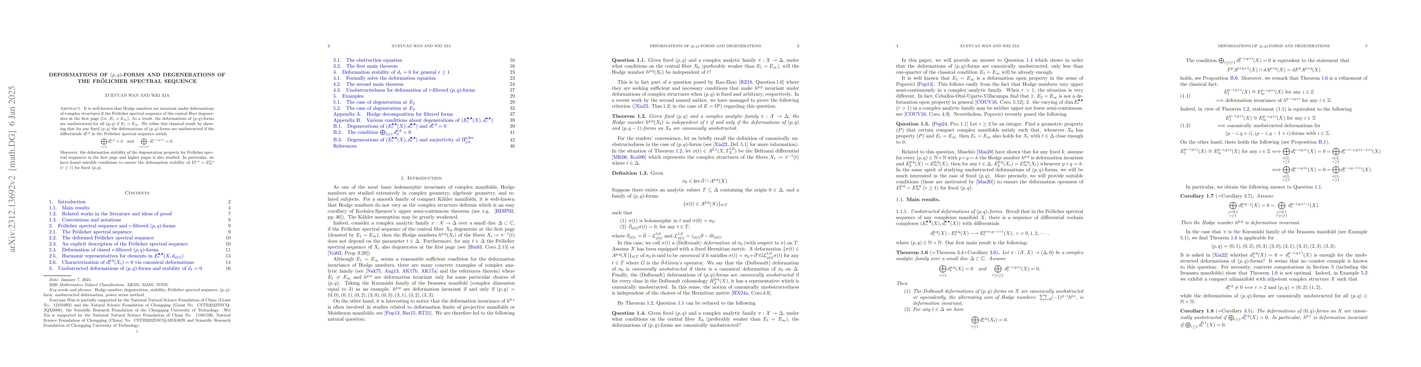 Thumbnail for Deformations of $(p,q)$-forms and degenerations of the Fr\"olicher
  spectral sequence