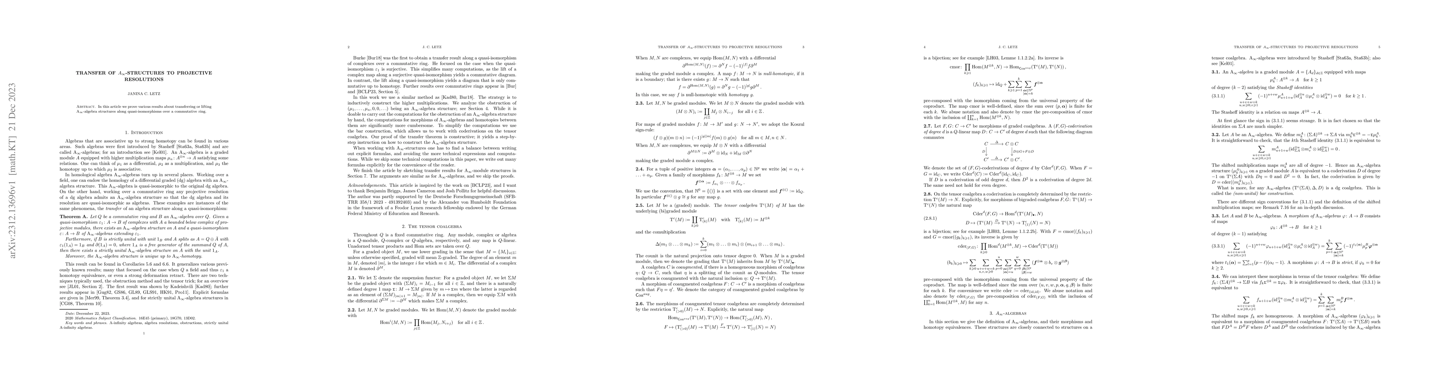 Thumbnail for Transfer of A-infinity structures to projective resolutions