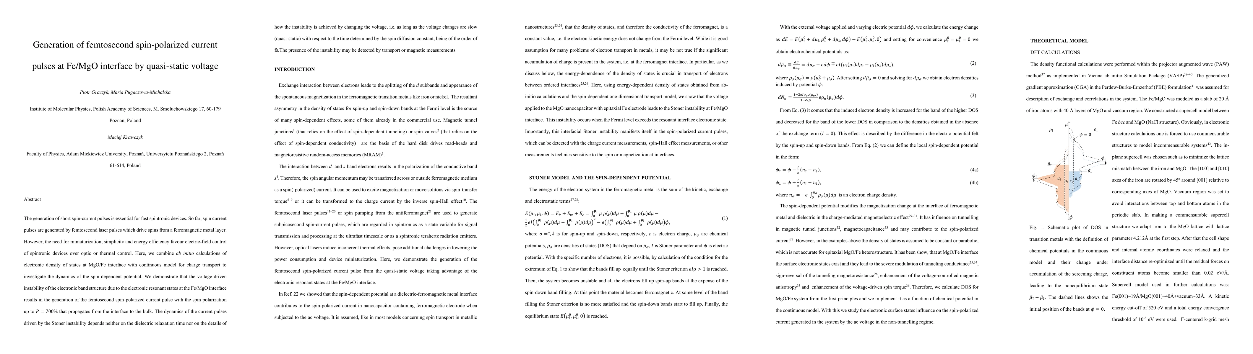 Thumbnail for Generation of femtosecond spin-polarized current pulses at Fe/MgO
  interface by quasi-static voltage