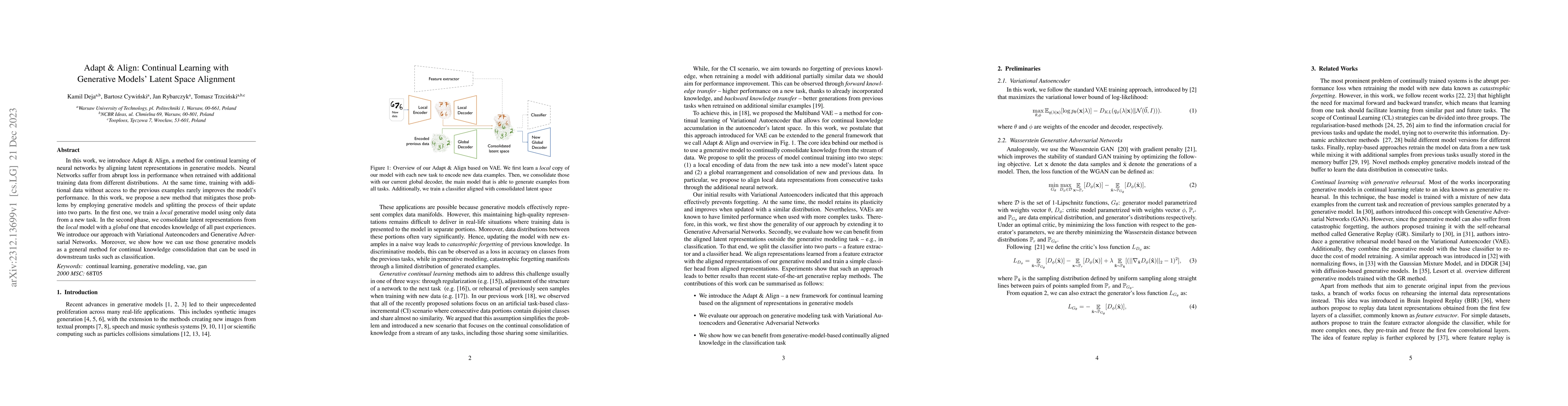 Thumbnail for Adapt & Align: Continual Learning with Generative Models Latent Space
  Alignment