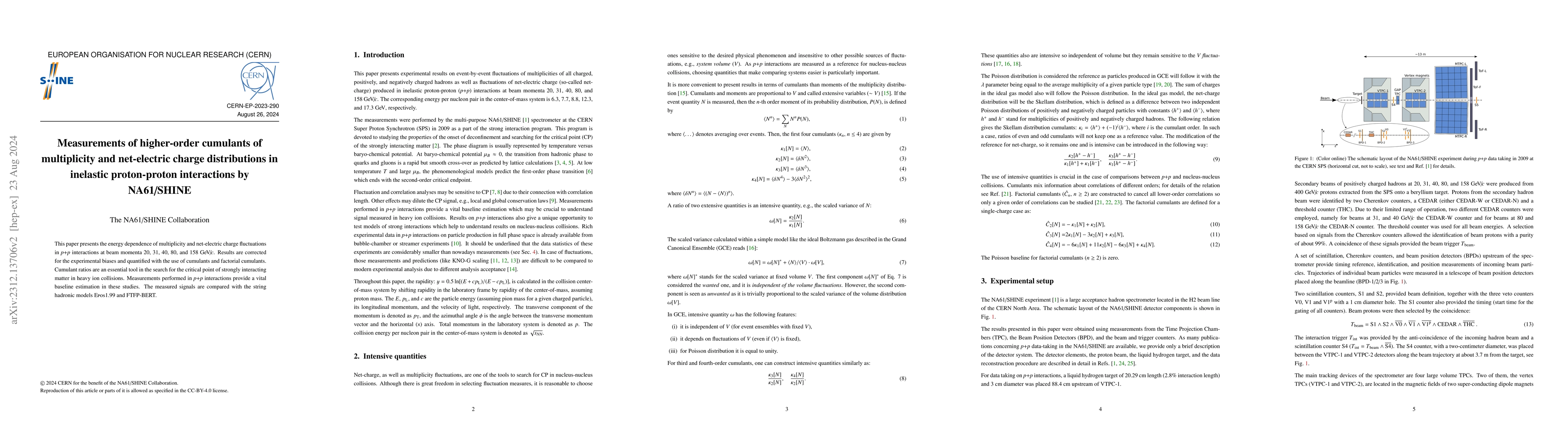 Thumbnail for Measurements of higher-order cumulants of multiplicity and net-electric
  charge distributions in inelastic proton-proton interactions by NA61/SHINE