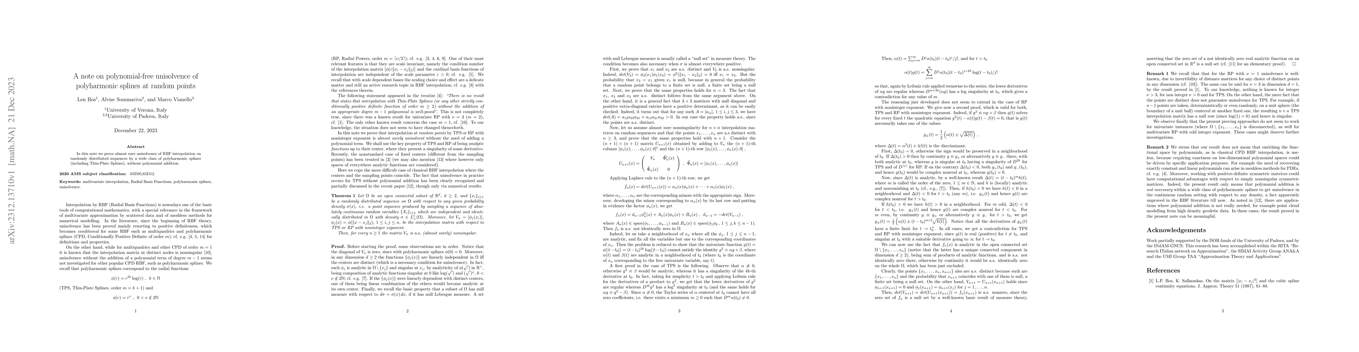 Thumbnail for A note on polynomial-free unisolvence of polyharmonic splines at random
  points