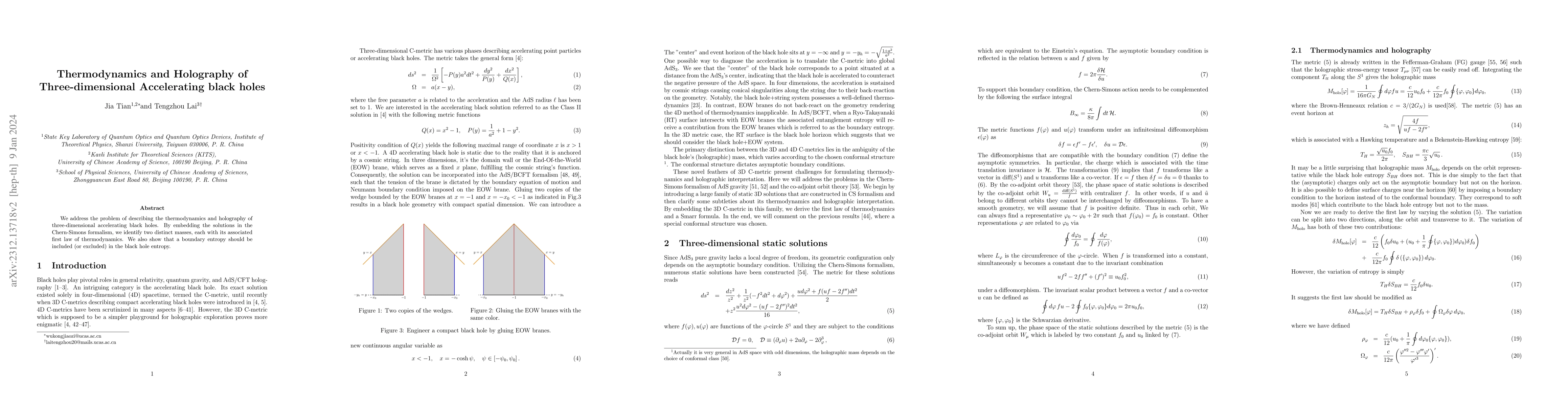 Thumbnail for Thermodynamics and Holography of Three-dimensional Accelerating black
  holes