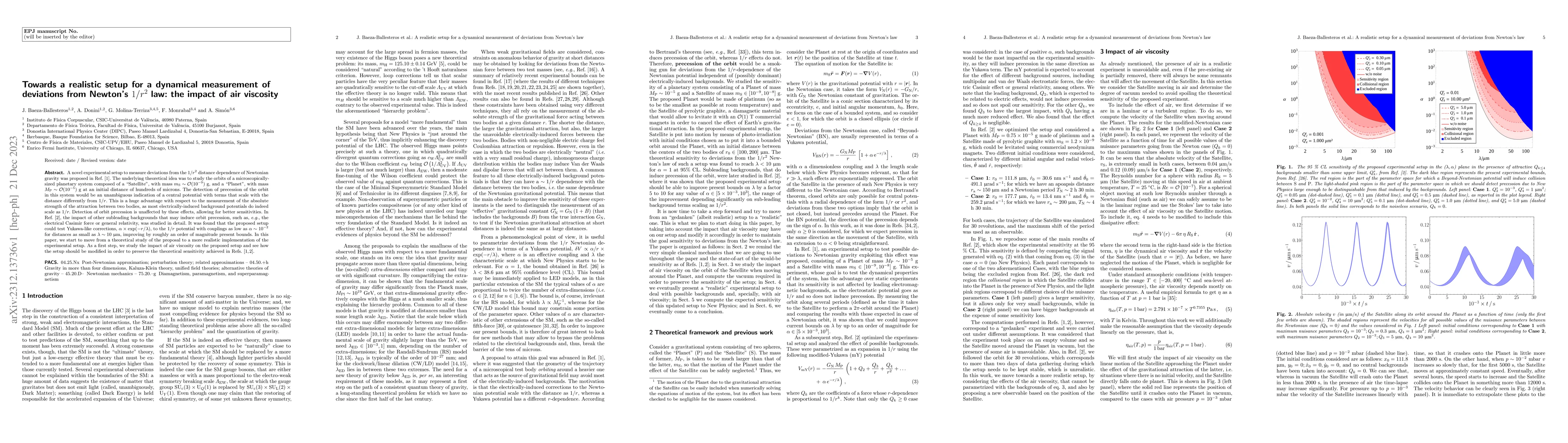 Thumbnail for Towards a realistic setup for a dynamical measurement of deviations from
  Newton's $1/r^2$ law: the impact of air viscosity