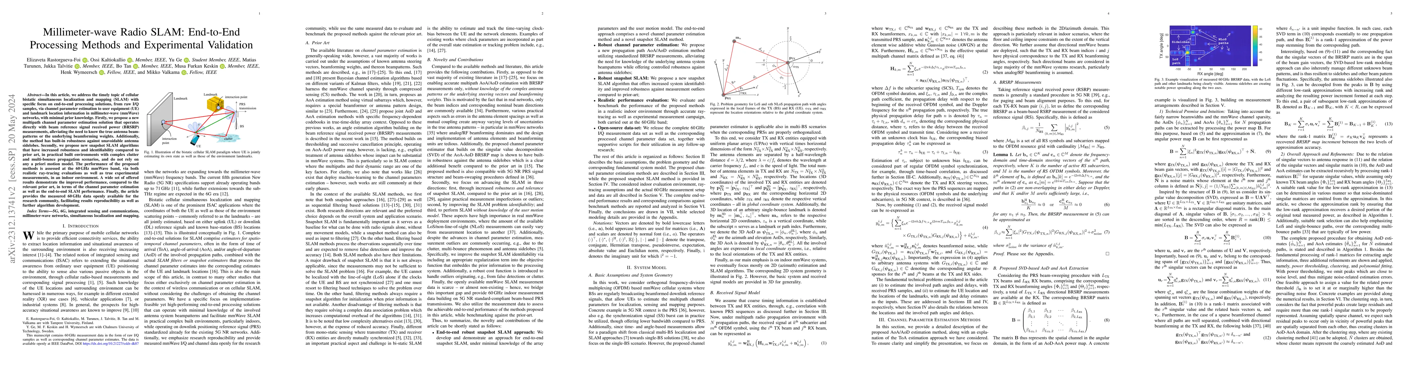 Thumbnail for Millimeter-wave Radio SLAM: End-to-End Processing Methods and
  Experimental Validation