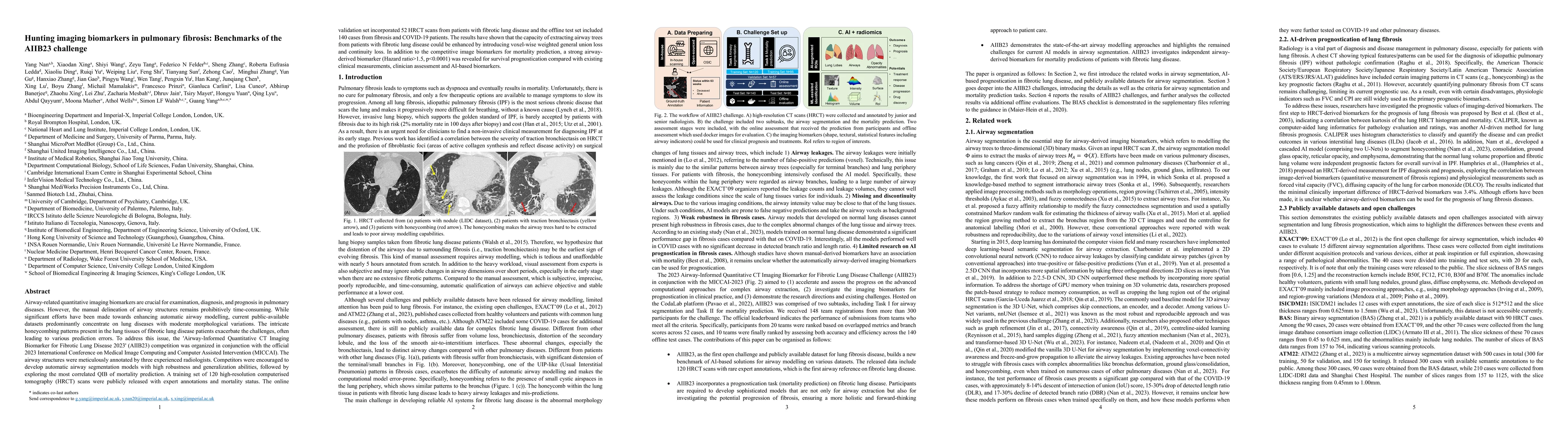 Thumbnail for Hunting imaging biomarkers in pulmonary fibrosis: Benchmarks of the
  AIIB23 challenge