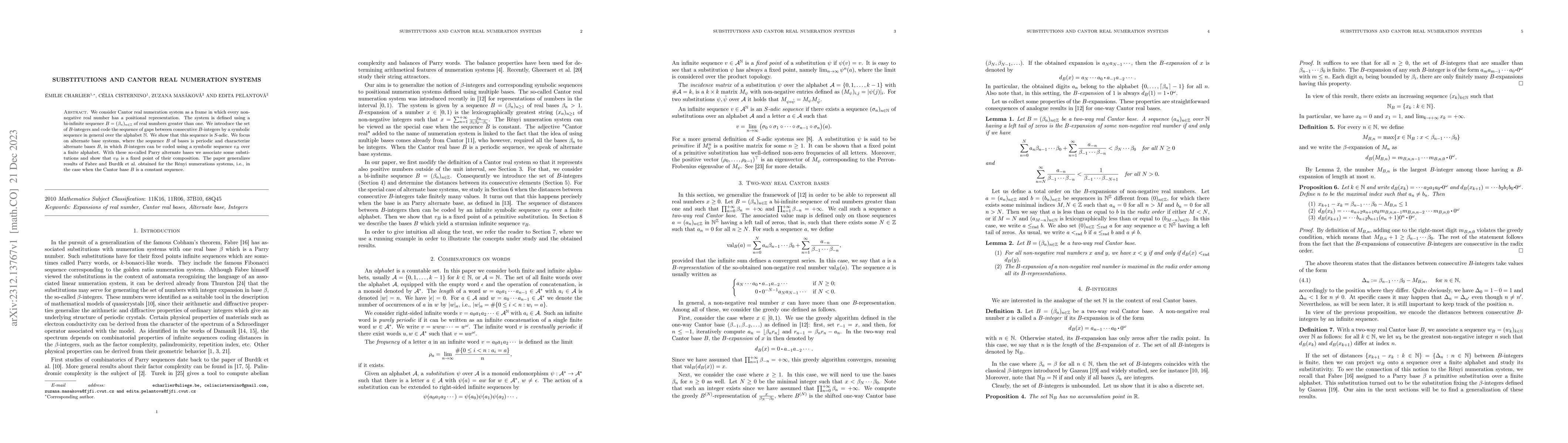 Thumbnail for Substitutions and Cantor real numeration systems