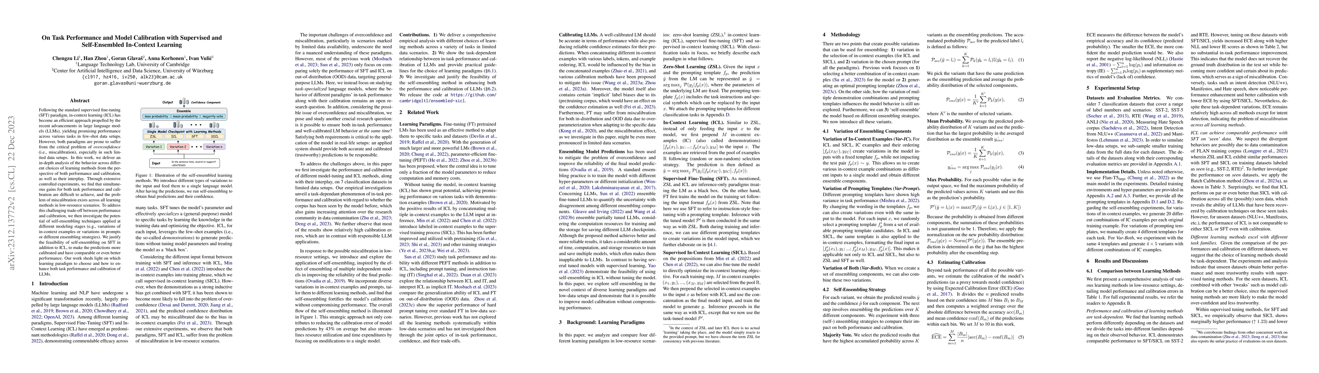 Thumbnail for On Task Performance and Model Calibration with Supervised and
  Self-Ensembled In-Context Learning