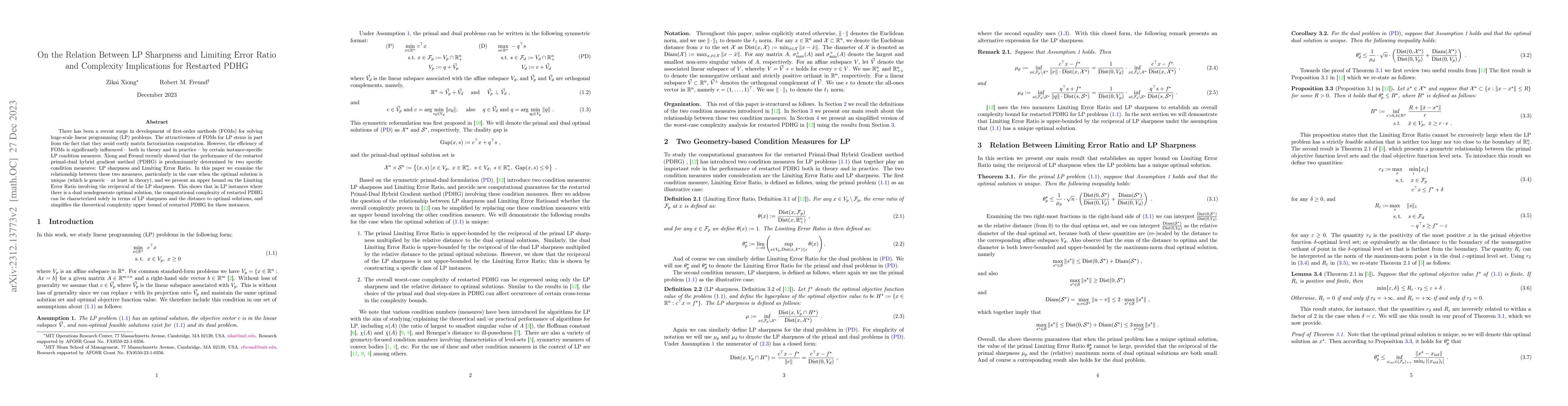 Thumbnail for On the Relation Between LP Sharpness and Limiting Error Ratio and
  Complexity Implications for Restarted PDHG