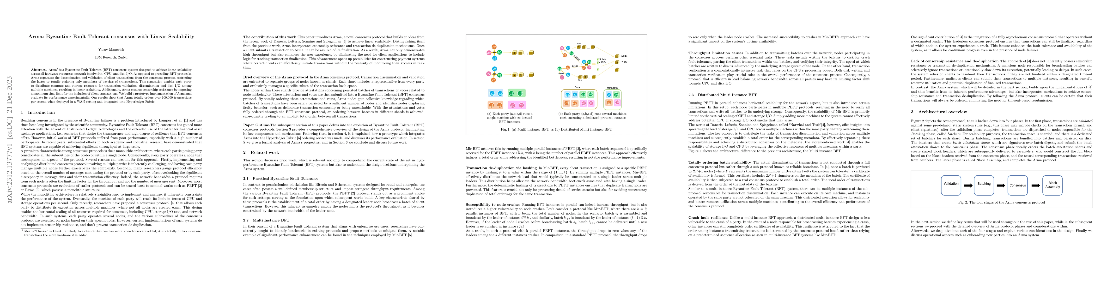 Thumbnail for Arma: Byzantine Fault Tolerant consensus with Linear Scalability