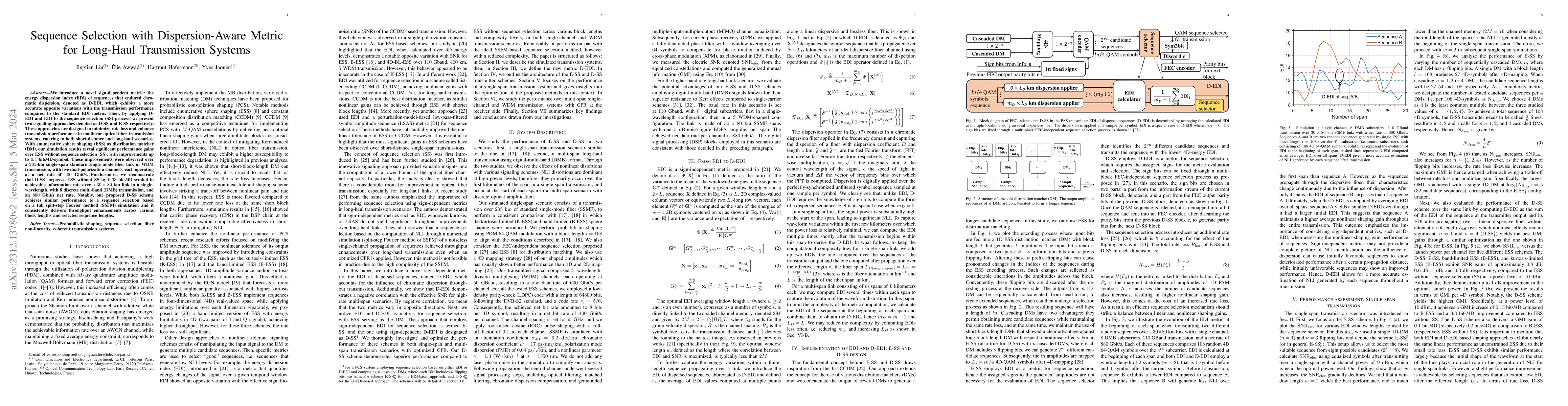 Thumbnail for Sequence Selection with Dispersion-Aware Metric for Long-Haul
  Transmission Systems