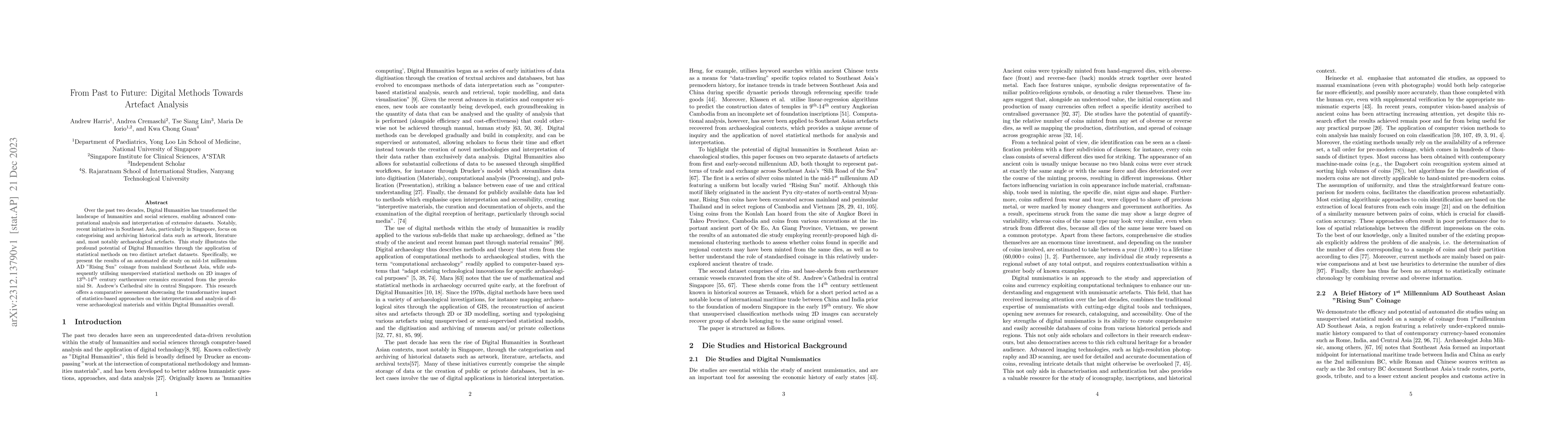 Thumbnail for From Past to Future: Digital Methods Towards Artefact Analysis
