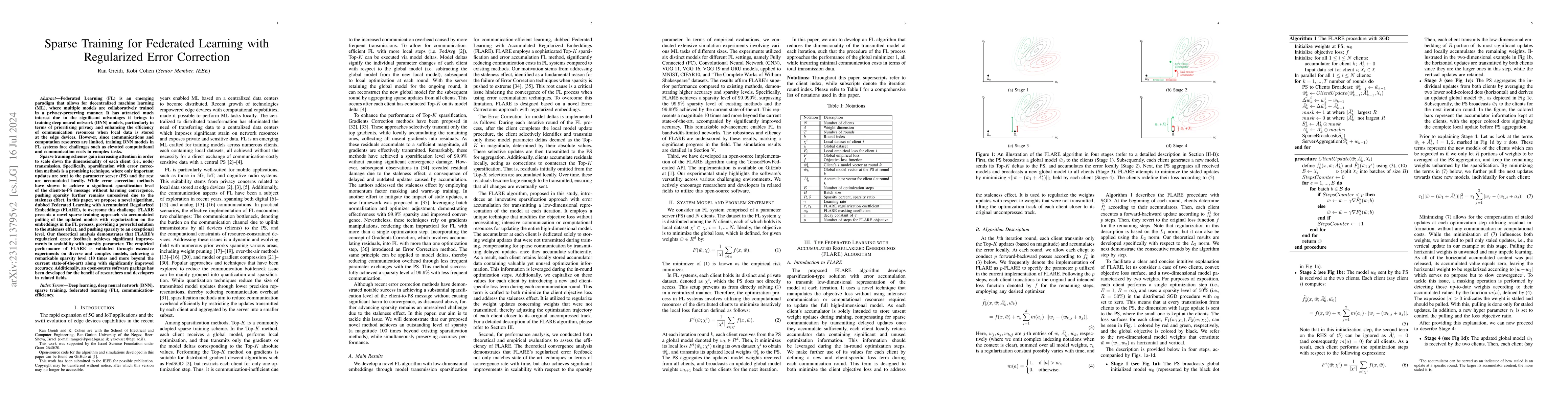 Thumbnail for Sparse Training for Federated Learning with Regularized Error Correction