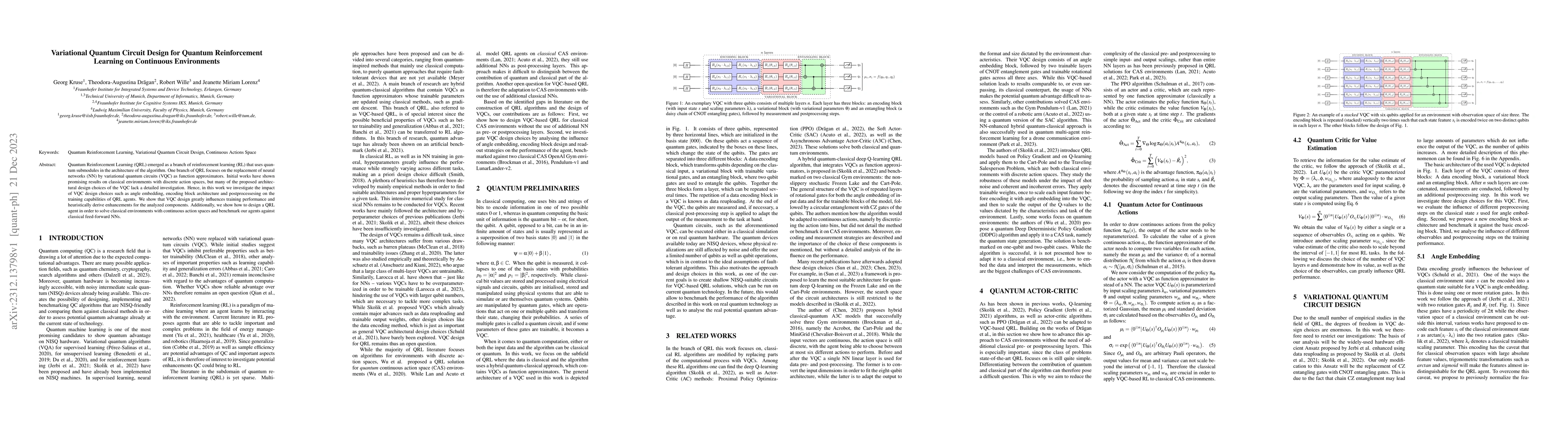 Thumbnail for Variational Quantum Circuit Design for Quantum Reinforcement Learning on
  Continuous Environments