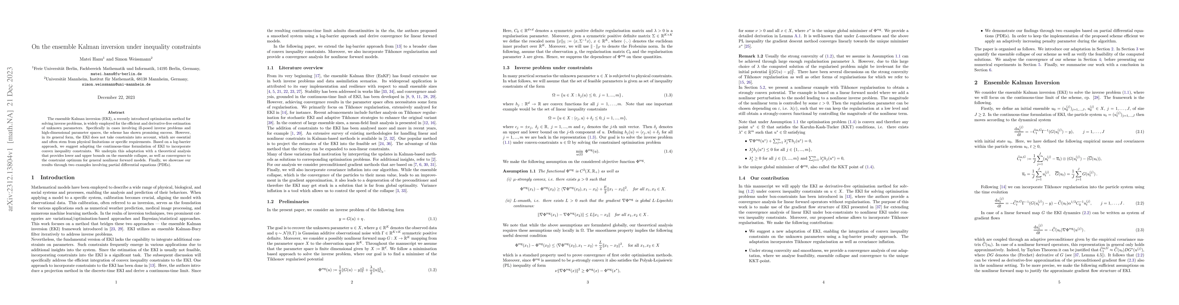 Thumbnail for On the ensemble Kalman inversion under inequality constraints