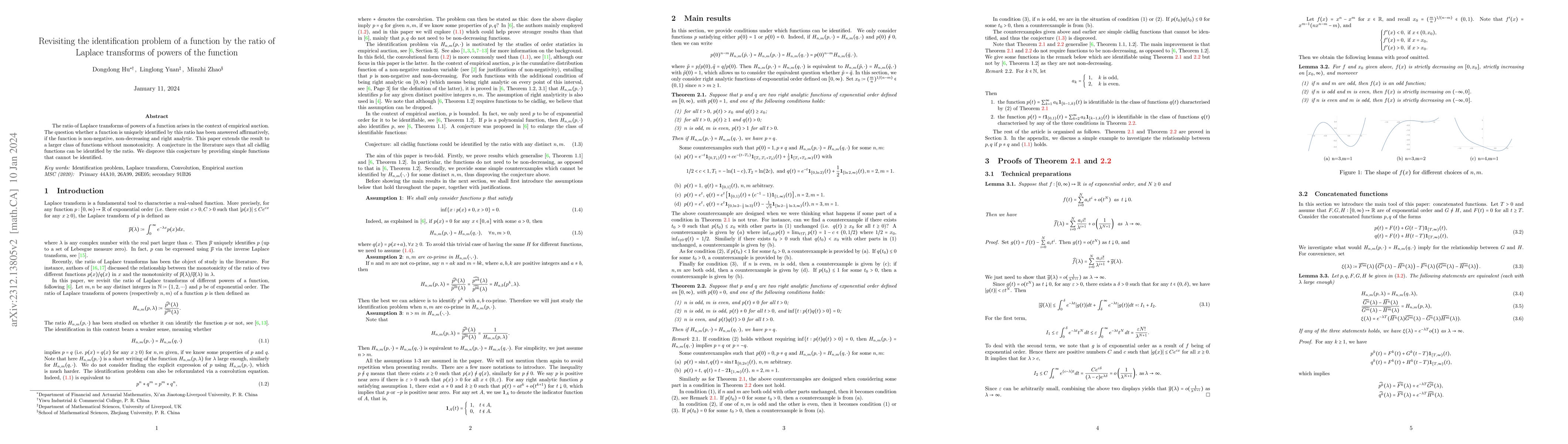 Thumbnail for Revisiting the identification problem of a function by the ratio of
  Laplace transforms of powers