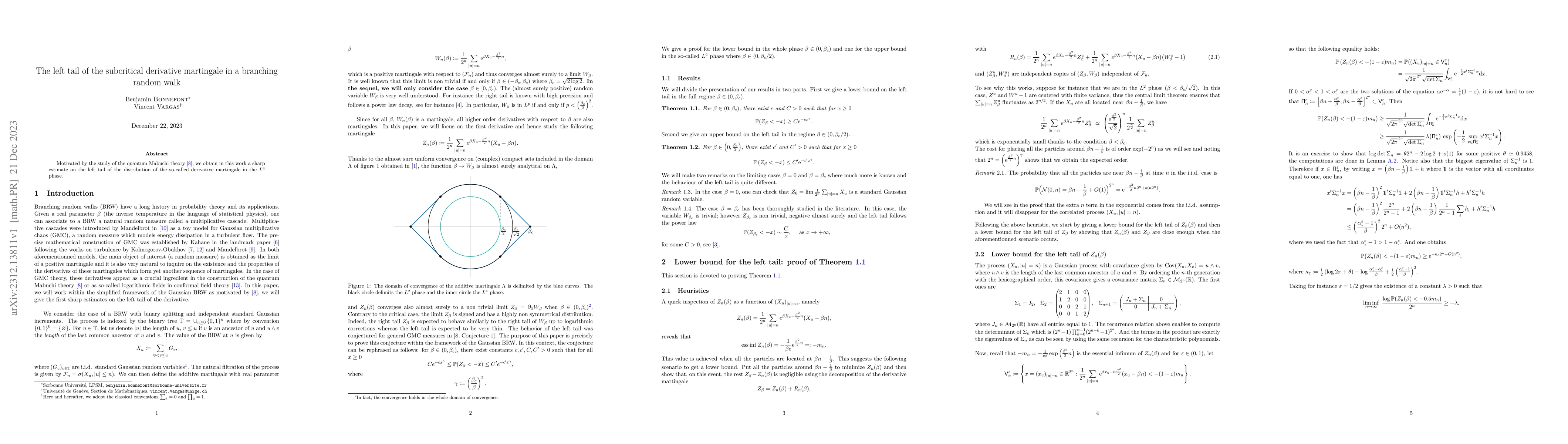 Thumbnail for The left tail of the subcritical derivative martingale in a branching
  random walk