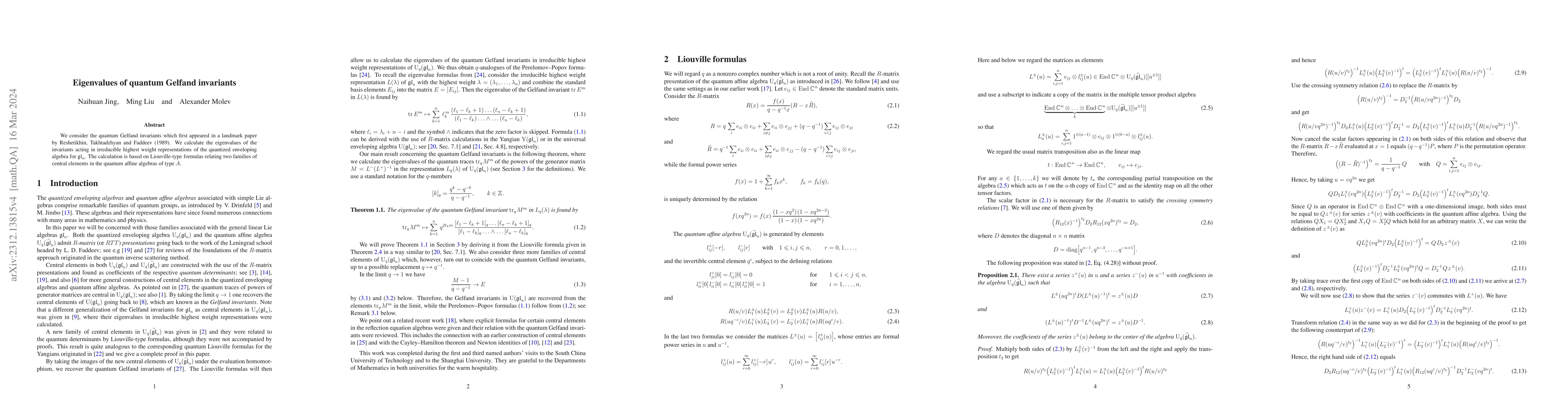 Thumbnail for Eigenvalues of quantum Gelfand invariants
