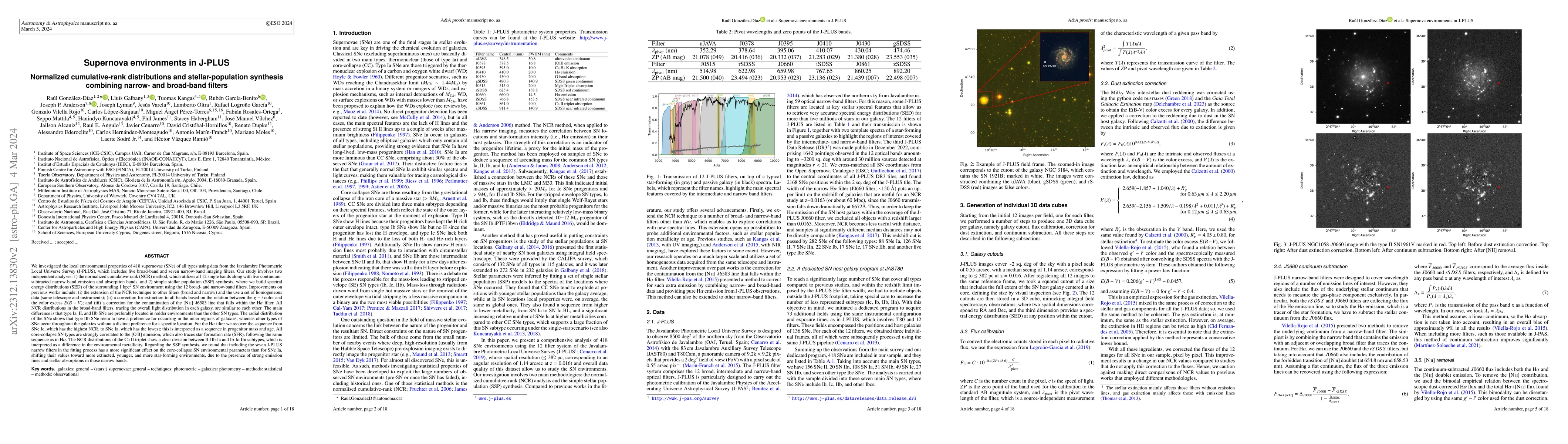 Thumbnail for Supernova environments in J-PLUS. Normalized Cumulative Rank
  distributions and stellar population synthesis, combining narrow- and
  broad-band filters