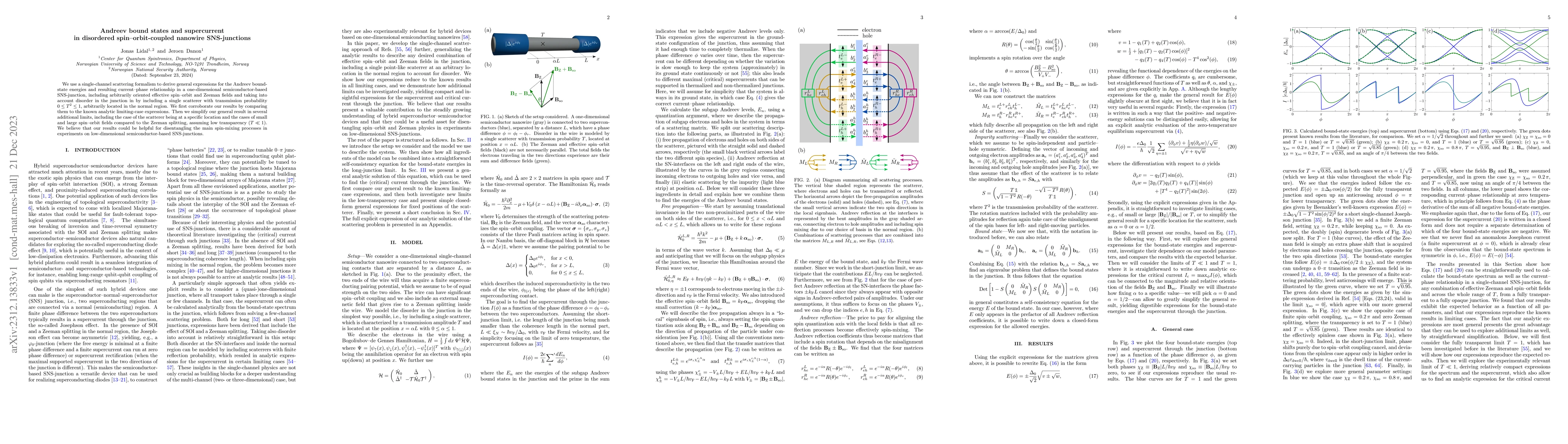 Thumbnail for Andreev bound states and supercurrent in disordered spin-orbit-coupled
  nanowire SNS-junctions
