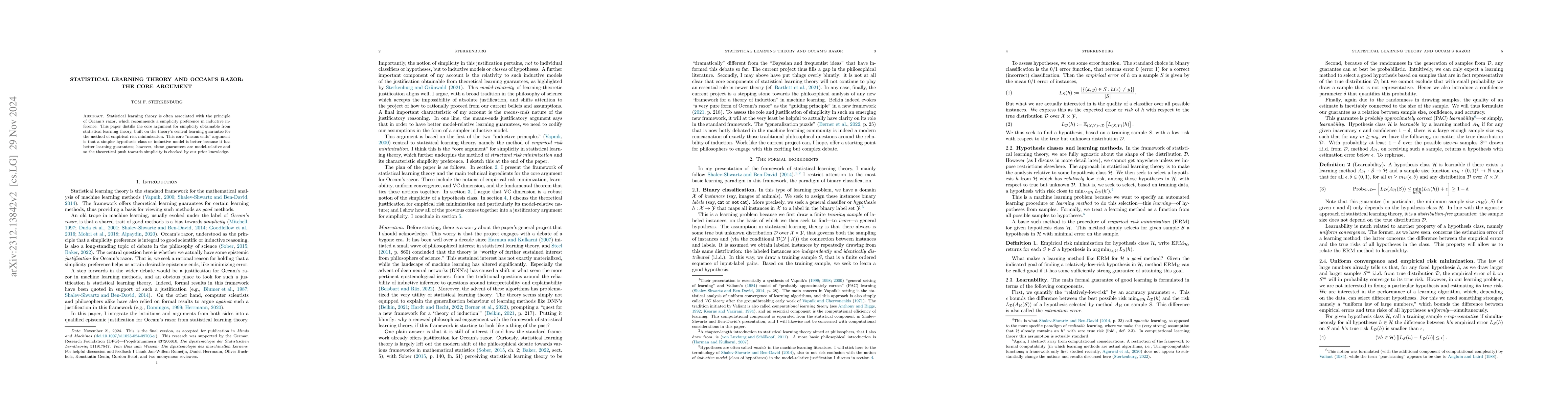 Thumbnail for Statistical learning theory and Occam's razor: The argument from
  empirical risk minimization