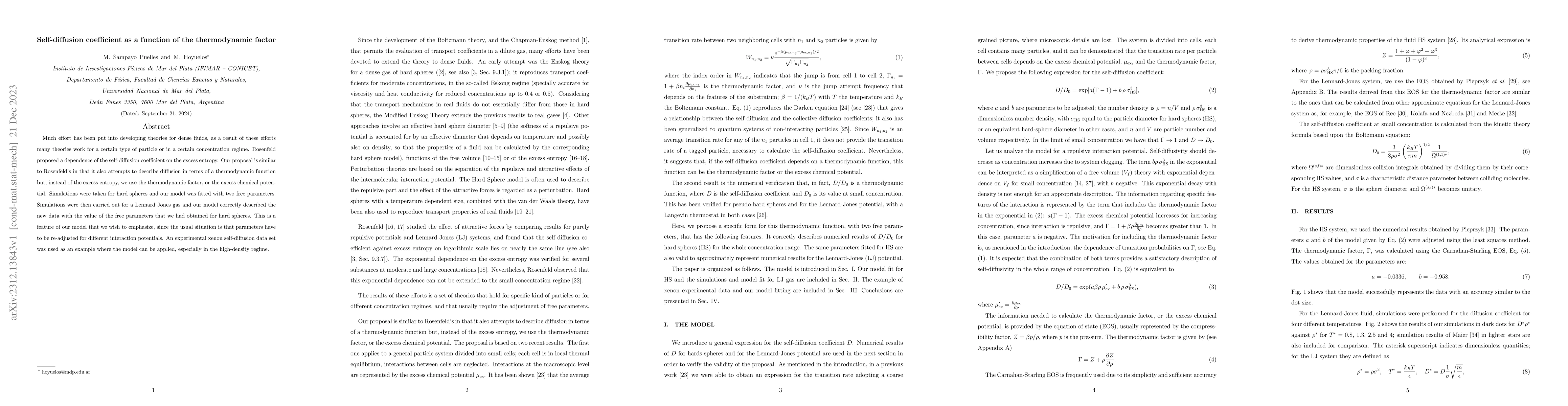Thumbnail for Self-diffusion coefficient as a function of the thermodynamic factor