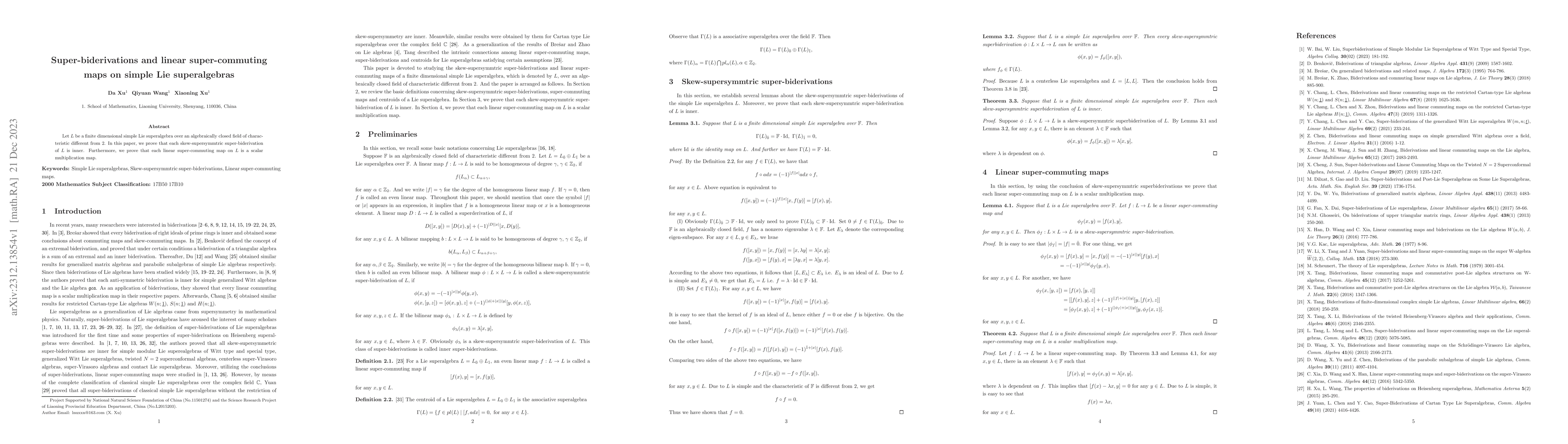 Thumbnail for Super-biderivations and linear super-commuting maps on simple Lie
  superalgebras