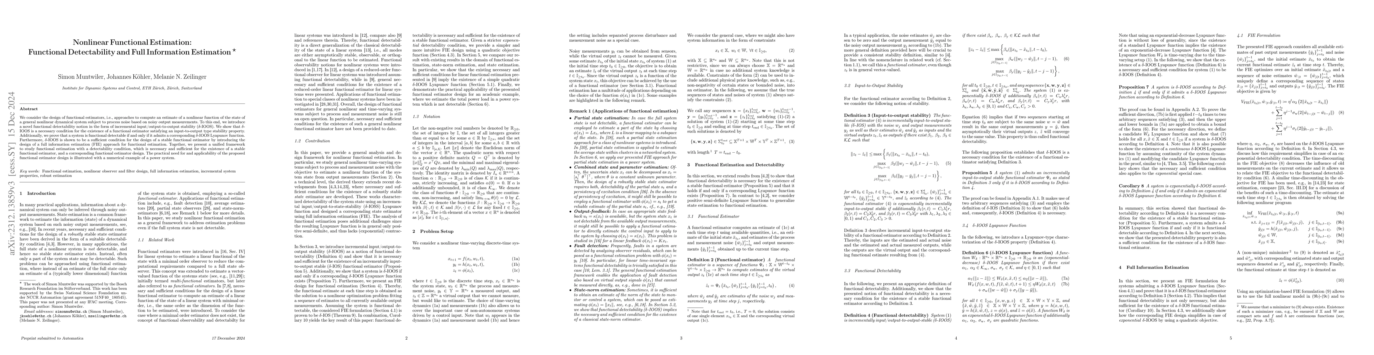 Thumbnail for Nonlinear Functional Estimation: Functional Detectability and Full
  Information Estimation